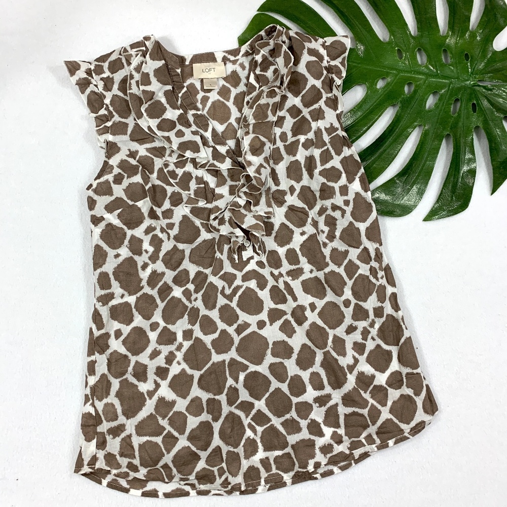 LOFT Animal Print Ruffle Sleeveless Blouse
